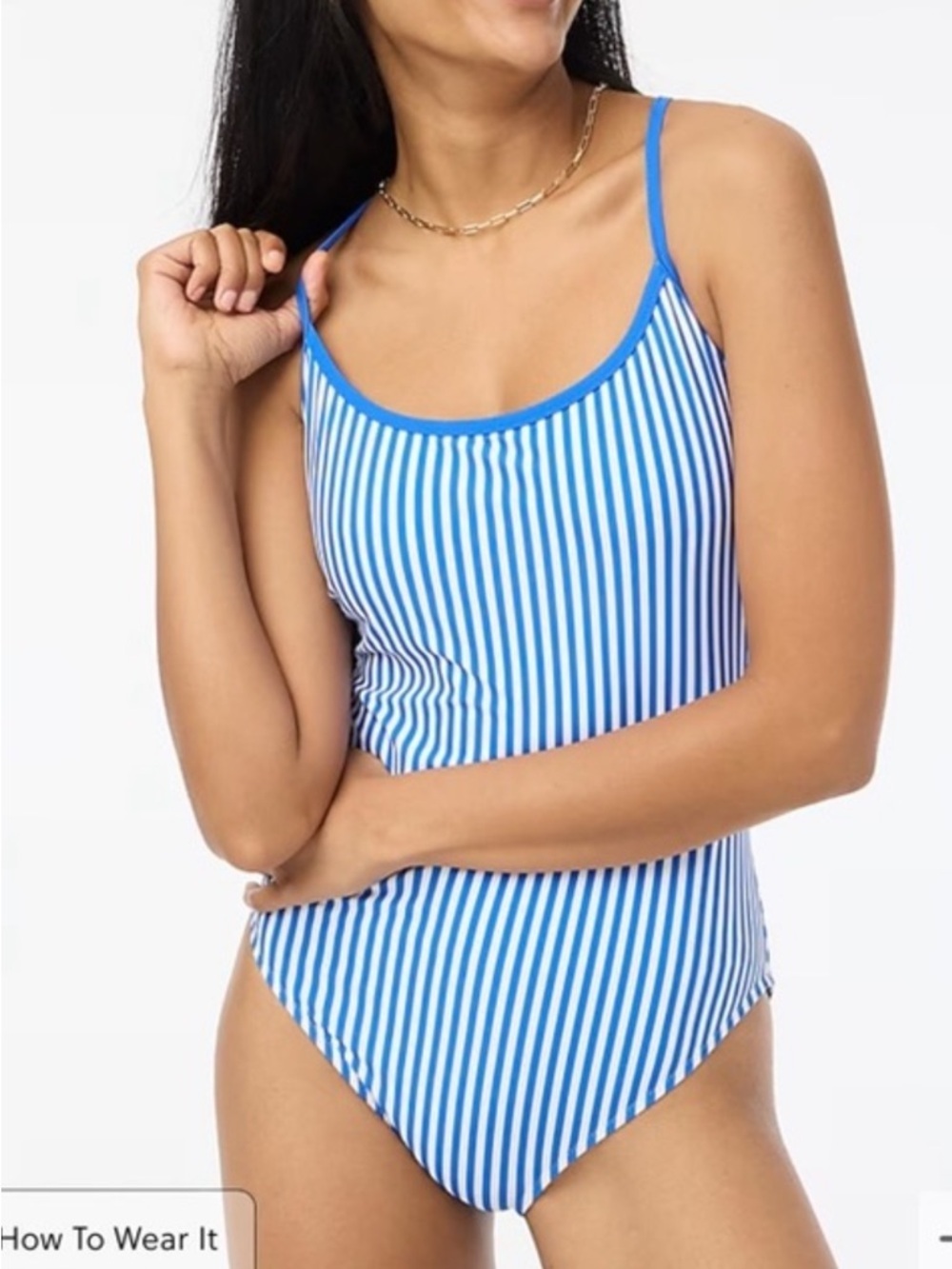 J. Crew NWOT Blue and White Striped Cross Back Swim One-Piece